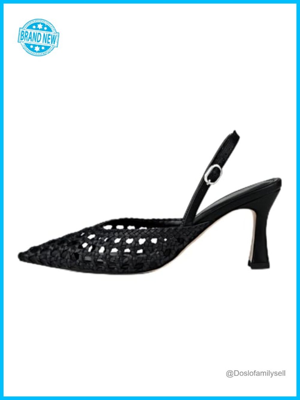 Woven Slingback Heels Pointed Toe Pumps Adjustable Buckle Strap